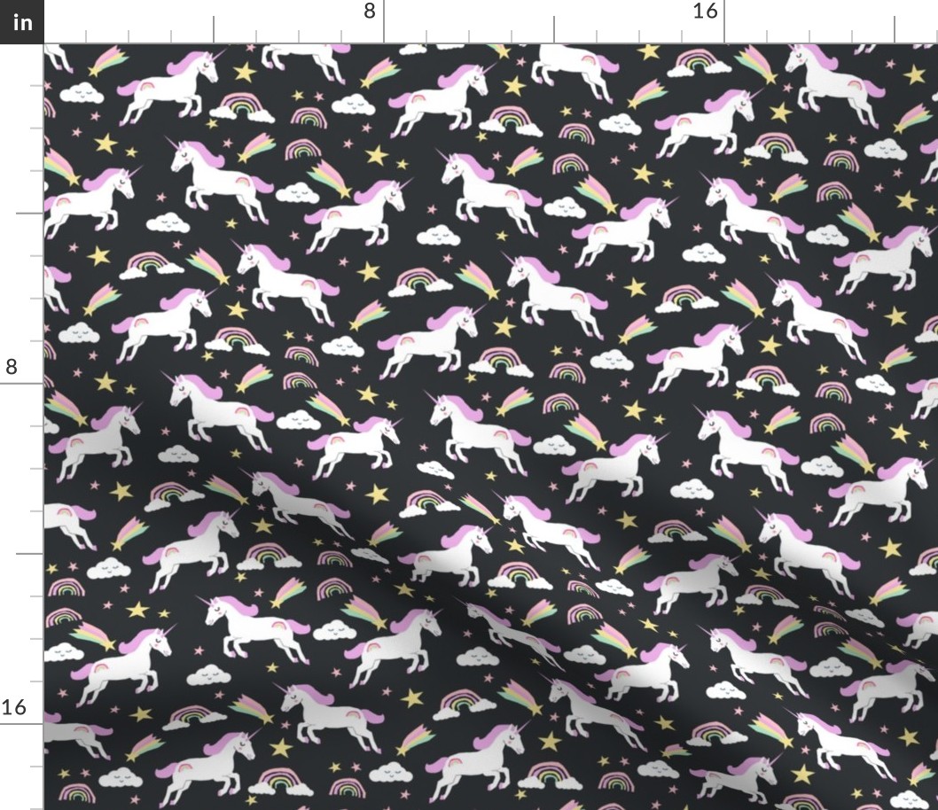 unicorn bright colors fabric rainbow clouds stars cute girls unicorn fabric pastel