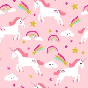 unicorn bright colors fabric rainbow clouds stars cute girls unicorn fabric pink