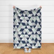 the northern lights triangle wholecloth (buck and moose) woodland quilt top