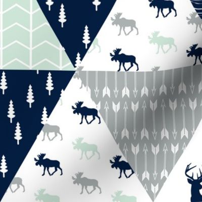 the northern lights triangle wholecloth (buck and moose) woodland quilt top