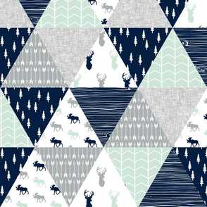 the northern lights triangle wholecloth (buck and moose) woodland quilt top