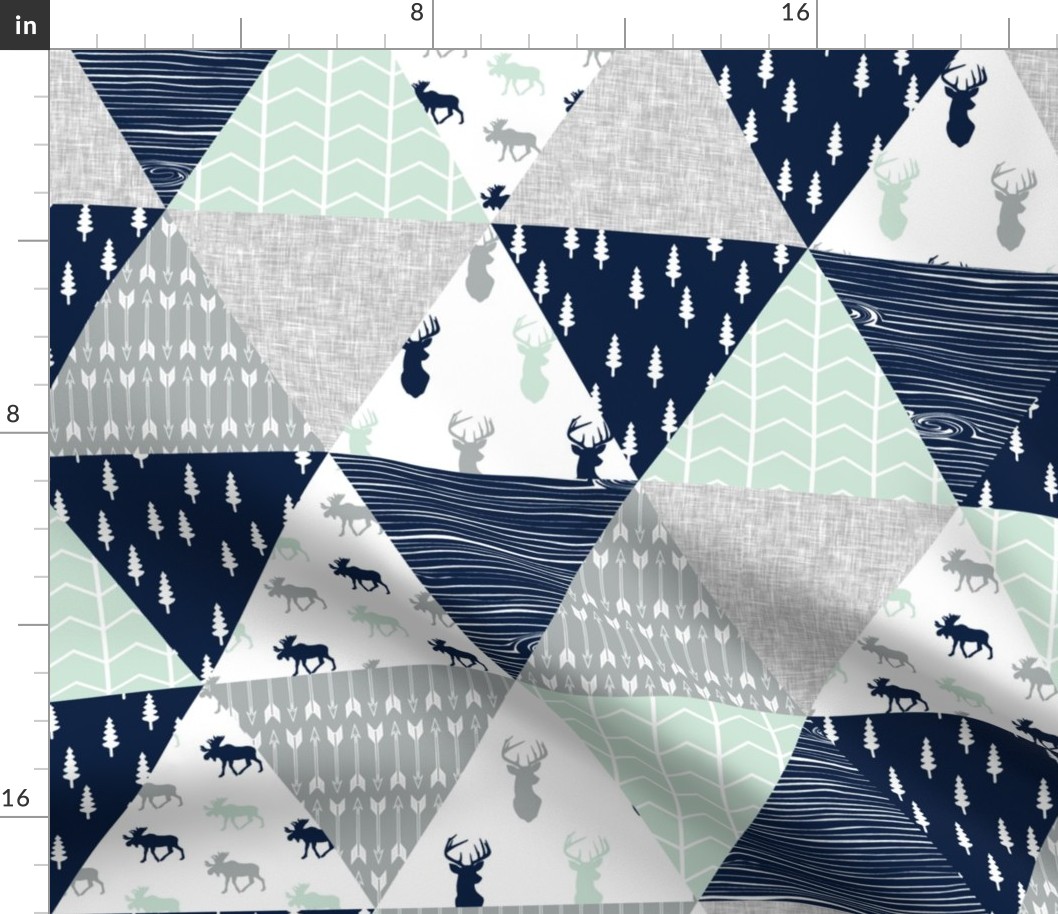 the northern lights triangle wholecloth (buck and moose) woodland quilt top