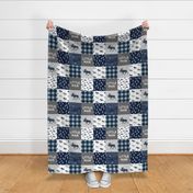 Little Man Patchwork (navy and dusty blue) - grey