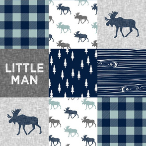Little Man Patchwork (navy and dusty blue) - grey