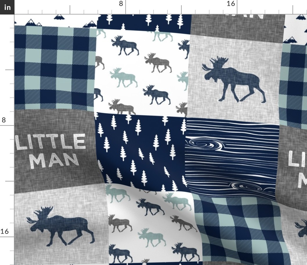 Little Man Patchwork (navy and dusty blue) - grey