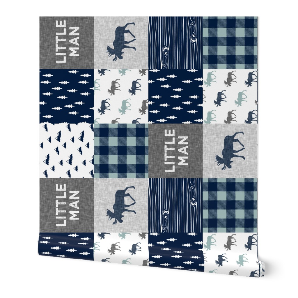 Little Man Patchwork (navy and dusty blue) (90)- grey