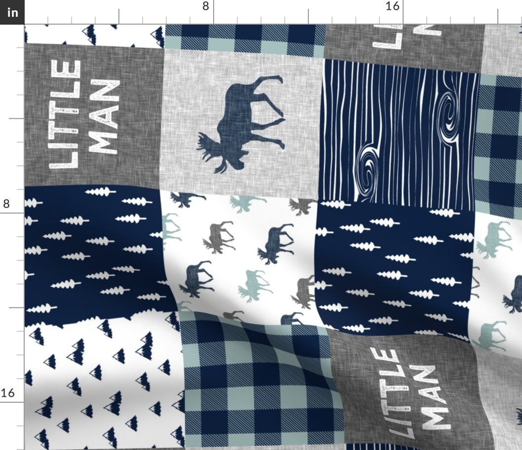 Little Man Patchwork (navy and dusty blue) (90)- grey