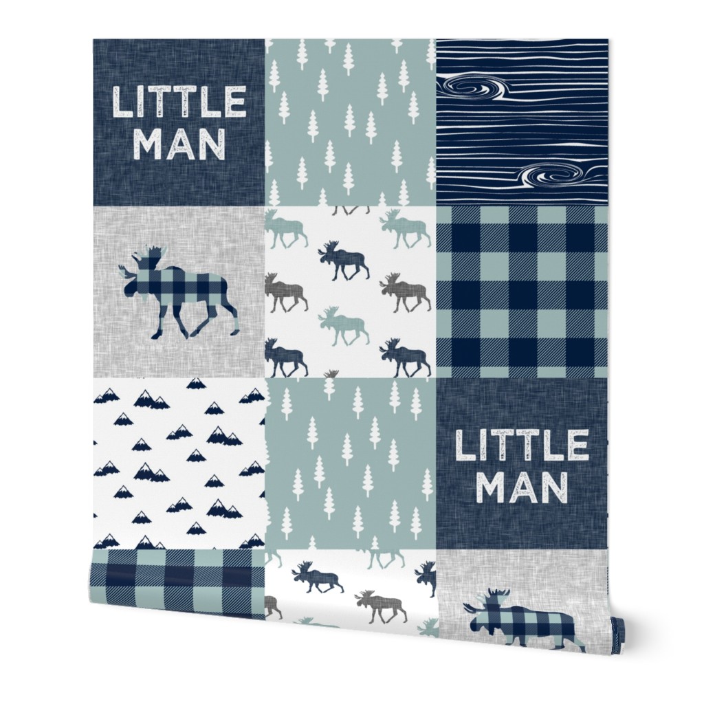 Little Man Patchwork (navy and dusty blue) - navy