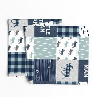 Little Man Patchwork (navy and dusty blue) - navy