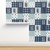 Baby bear patchwork quilt top (navy and dusty blue) (90) - navy