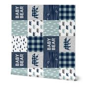 Baby bear patchwork quilt top (navy and dusty blue) (90) - navy