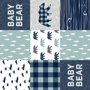 Baby bear patchwork quilt top (navy and dusty blue) (90) - navy