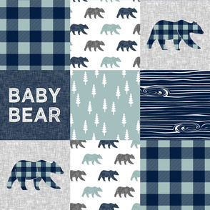 Baby bear patchwork quilt top (navy and dusty blue) - navy