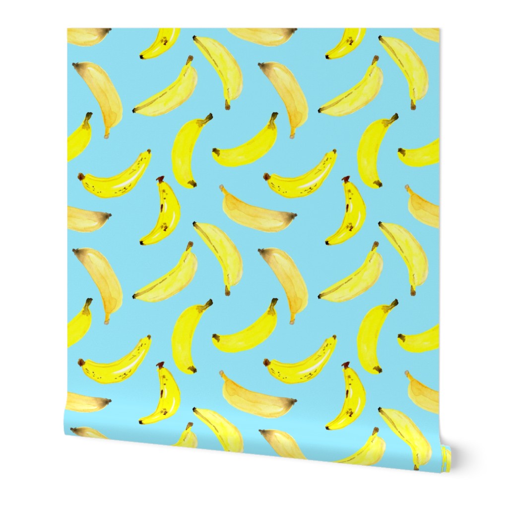 Bananas Watercolour on Blue