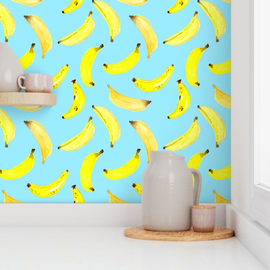 Bananas Watercolour on Blue