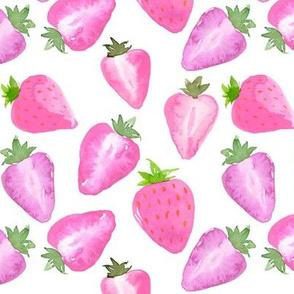 Strawberries pink Watercolour on white