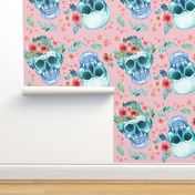  Sugar Skull Watercolor Spring Flowers Pastel Water Color Pink