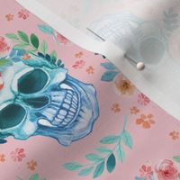  Sugar Skull Watercolor Spring Flowers Pastel Water Color Pink