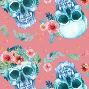 Skull Sugar Skull Watercolor Spring Flowers Pastel Water Color Pink