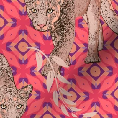 Mountain Lion in Coral and Pink