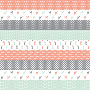 woodland strip quilt wholecloth - coral, mint,grey