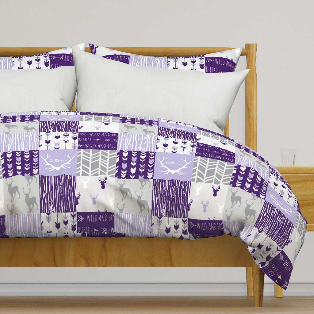 Wholecloth Patchwork Deer in purple and grey - 