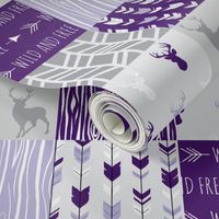 Wholecloth Patchwork Deer in purple and grey - 