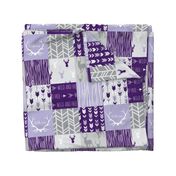 Wholecloth Patchwork Deer in purple and grey - 