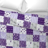 Wholecloth Patchwork Deer in purple and grey - 