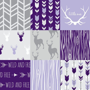 Wholecloth Patchwork Deer in purple and grey - 