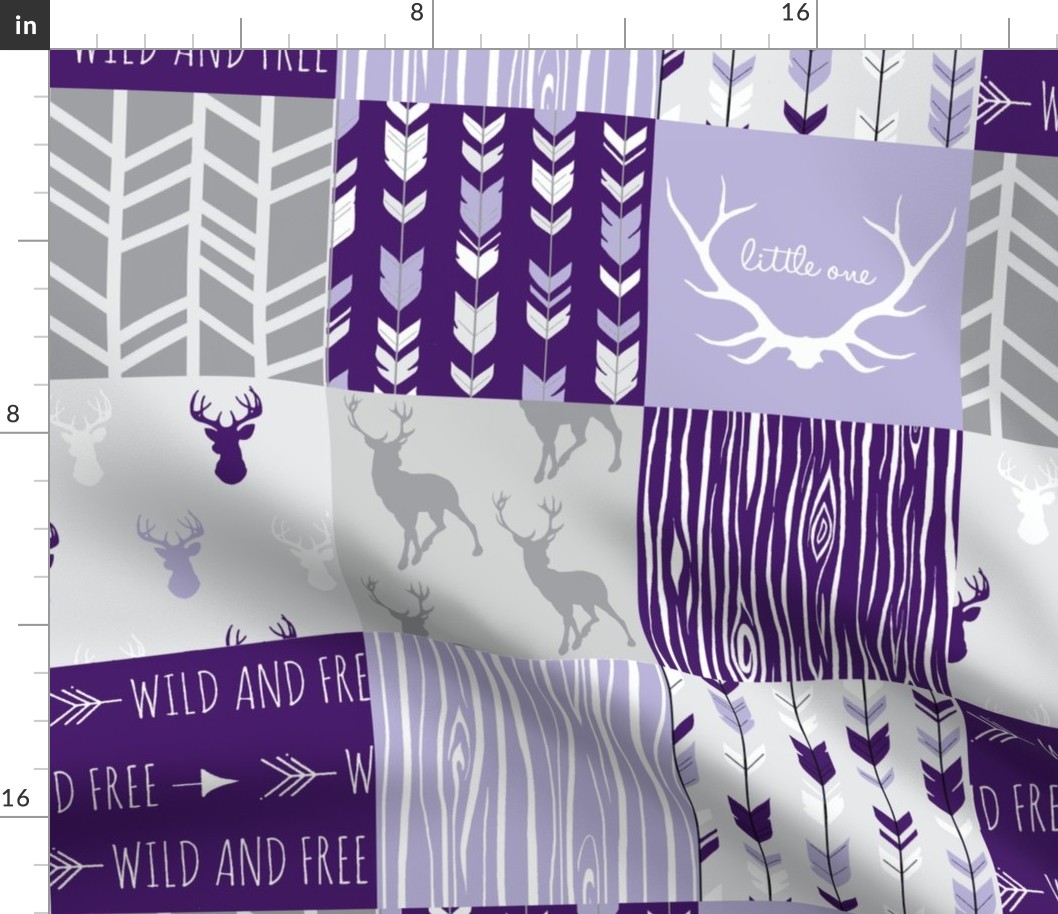 Wholecloth Patchwork Deer in purple and grey - 