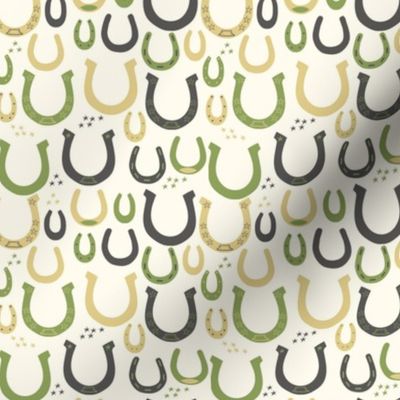 Horseshoes || Green, Gold and Grey Horseshoes on Cream by Sarah Price 