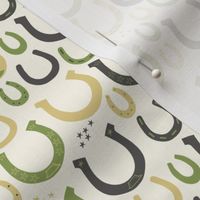 Horseshoes || Green, Gold and Grey Horseshoes on Cream by Sarah Price 