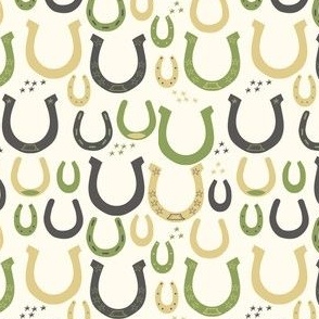 Horseshoes || Green, Gold and Grey Horseshoes on Cream by Sarah Price 