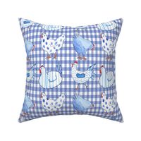 Chickens on Blue Gingham