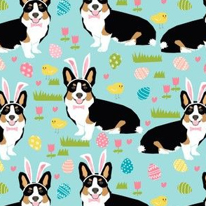 Tri colored corgi easter fabric - pastel easter egg easter bunny dogs fabric