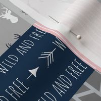 3" Patchwork deer - navy, pink, gray Wholecloth quilt