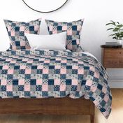3" Patchwork deer - navy, pink, gray Wholecloth quilt