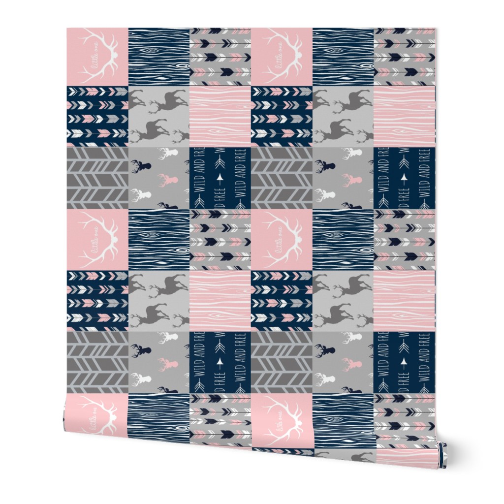 Patchwork Deer and Arrow - Littleone Wholecloth in pink, navy, grey