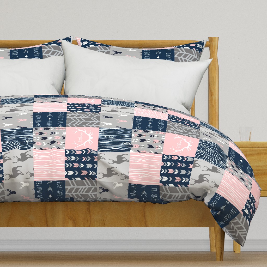 Patchwork Deer and Arrow - Littleone Wholecloth in pink, navy, grey