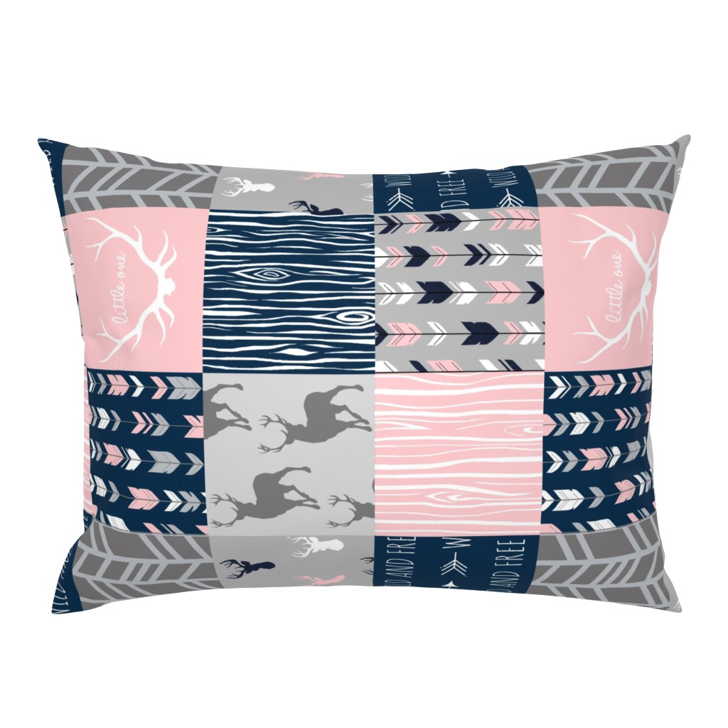 Patchwork Deer and Arrow - Littleone Wholecloth in pink, navy, grey