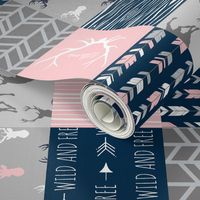 Patchwork Deer and Arrow - Littleone Wholecloth in pink, navy, grey