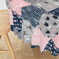 Patchwork Deer and Arrow - Littleone Wholecloth in pink, navy, grey