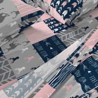 Patchwork Deer and Arrow - Littleone Wholecloth in pink, navy, grey