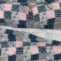 Patchwork Deer and Arrow - Littleone Wholecloth in pink, navy, grey