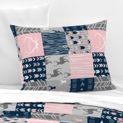Patchwork Deer and Arrow - Littleone Wholecloth in pink, navy, grey