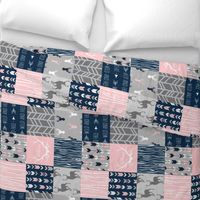 Patchwork Deer and Arrow - Littleone Wholecloth in pink, navy, grey