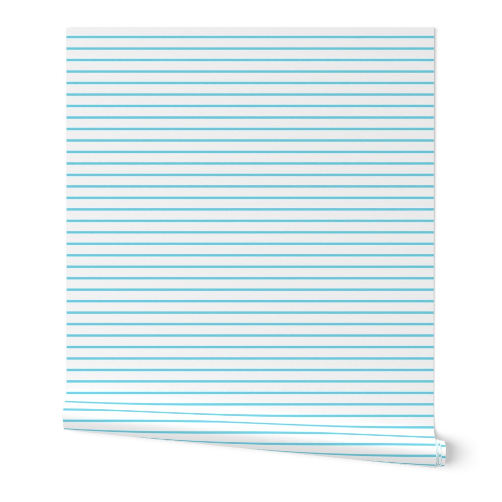 Thin Stripes Sky Blue on White Horizontal