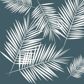 palm leaves - white on dusty blue