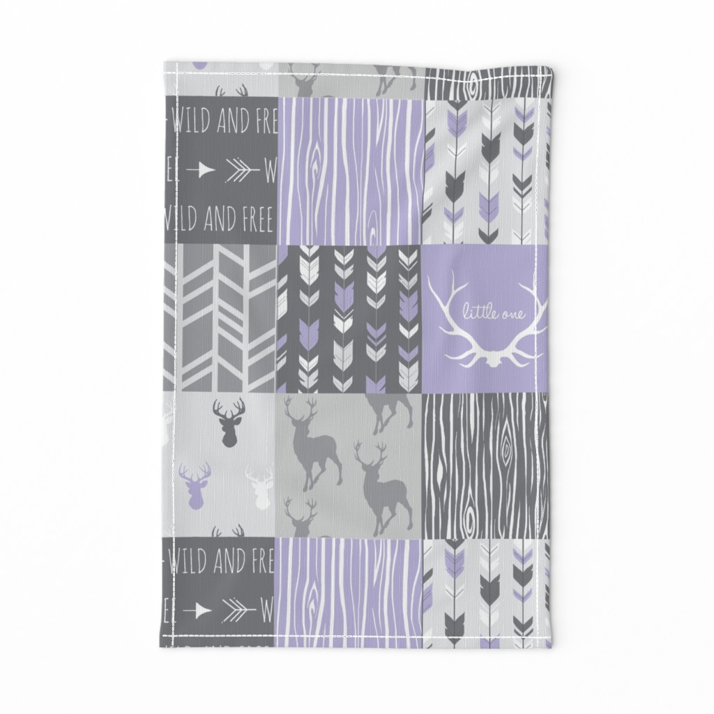 Patchwork Deer in lilac, grey, white - Wholecloth quilt - Woodland Nursery fr baby girl